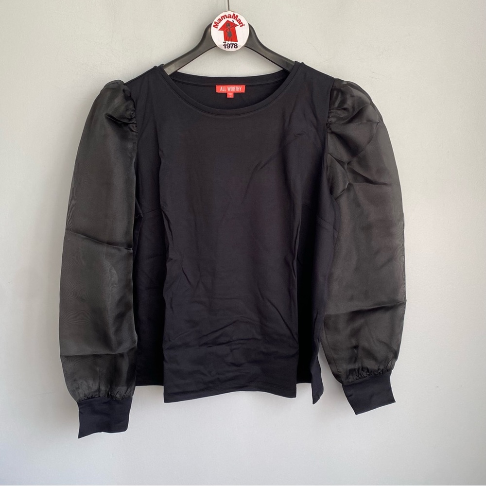 NEW All Worthy Hunter McGrady Puff Sleeve Knit Top Black